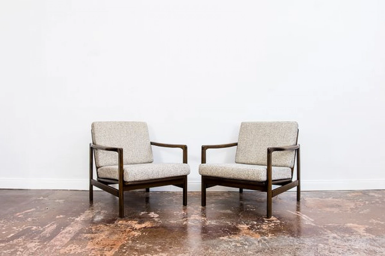 Pair of beech and fabric B 7522 armchairs by Zenon Bączyk for SFM, 1960s 1