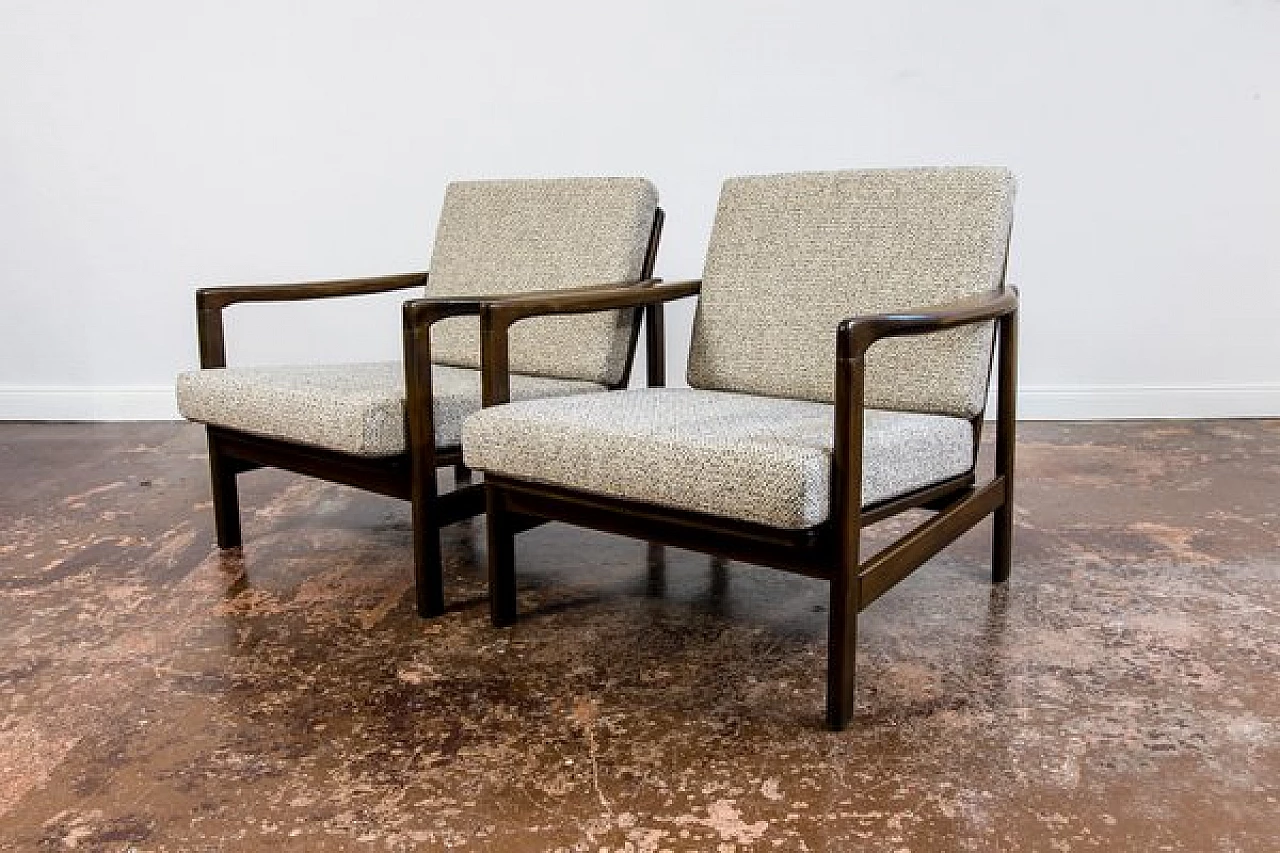Pair of beech and fabric B 7522 armchairs by Zenon Bączyk for SFM, 1960s 2