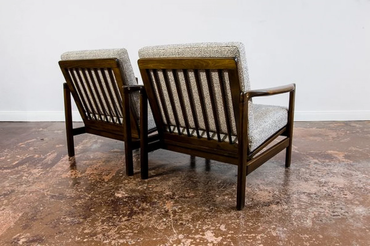 Pair of beech and fabric B 7522 armchairs by Zenon Bączyk for SFM, 1960s 9