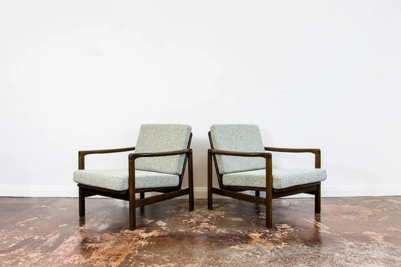 Pair of fabric and beech B-7522 armchairs by Zenon Bączyk for SFM, 1960s 18