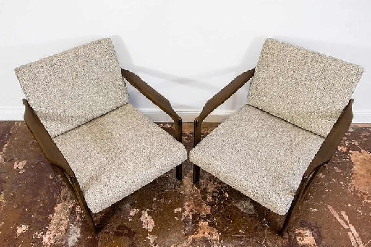 Pair of beech and fabric B 7522 armchairs by Zenon Bączyk for SFM, 1960s 17