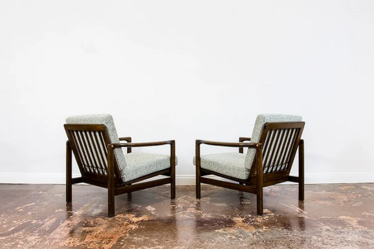 Pair of fabric and beech B-7522 armchairs by Zenon Bączyk for SFM, 1960s 22