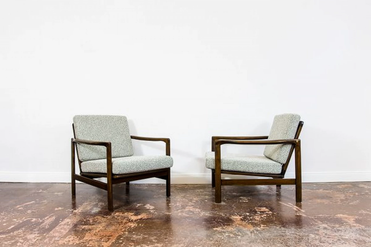 Pair of fabric and beech B-7522 armchairs by Zenon Bączyk for SFM, 1960s 23