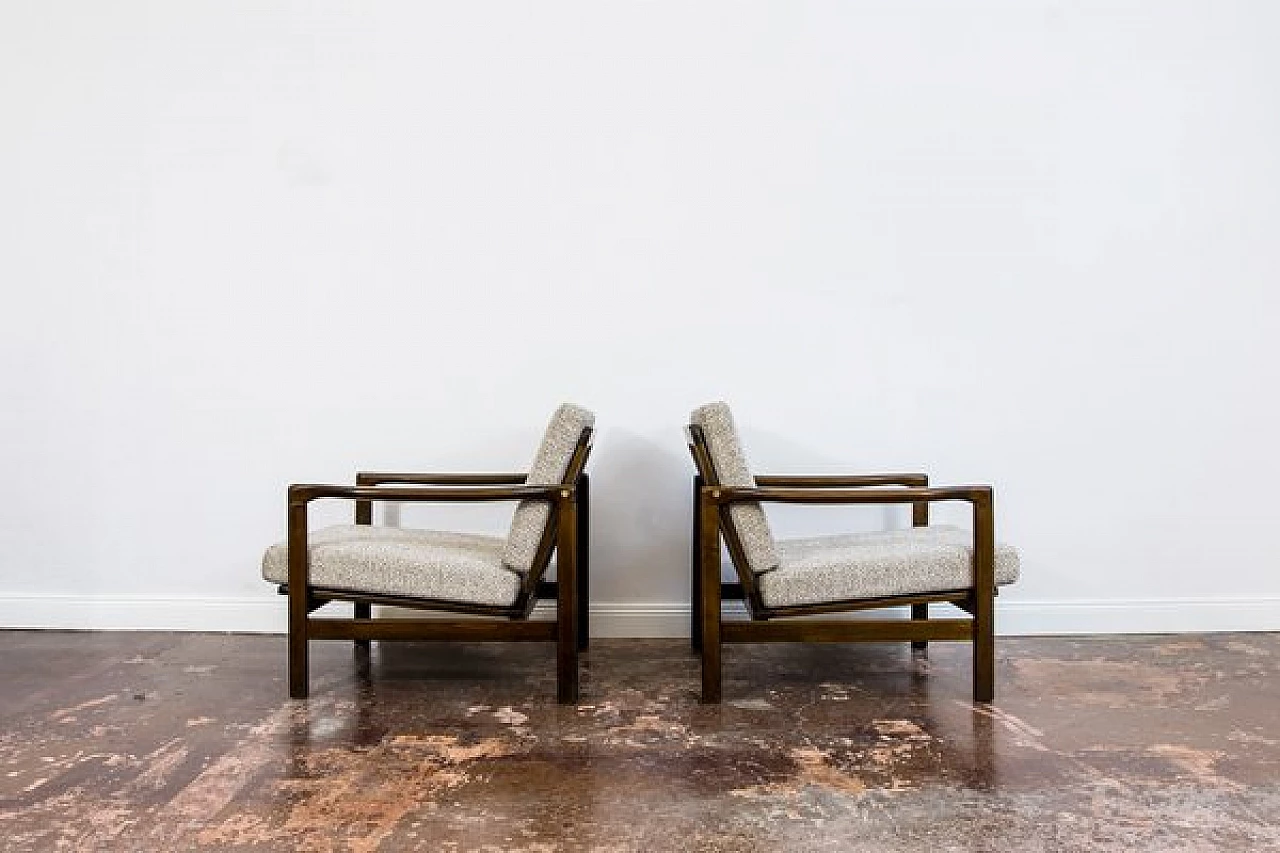 Pair of beech and fabric B 7522 armchairs by Zenon Bączyk for SFM, 1960s 22