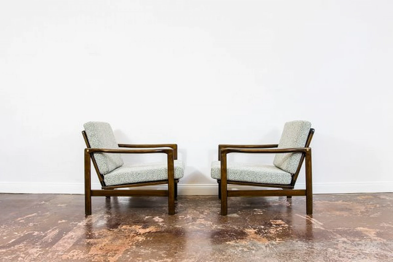 Pair of fabric and beech B-7522 armchairs by Zenon Bączyk for SFM, 1960s 24