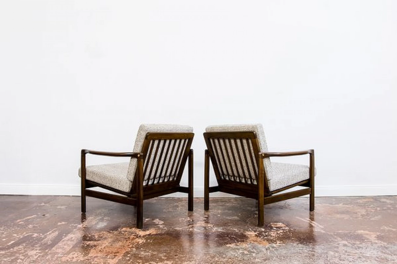 Pair of beech and fabric B 7522 armchairs by Zenon Bączyk for SFM, 1960s 23