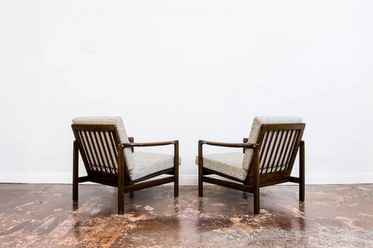 Pair of beech and fabric B 7522 armchairs by Zenon Bączyk for SFM, 1960s 25