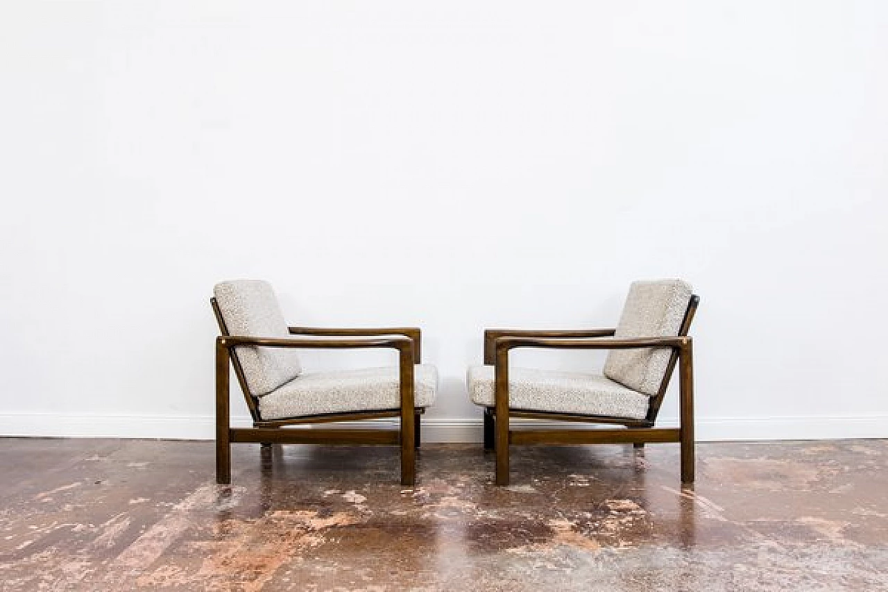 Pair of beech and fabric B 7522 armchairs by Zenon Bączyk for SFM, 1960s 26