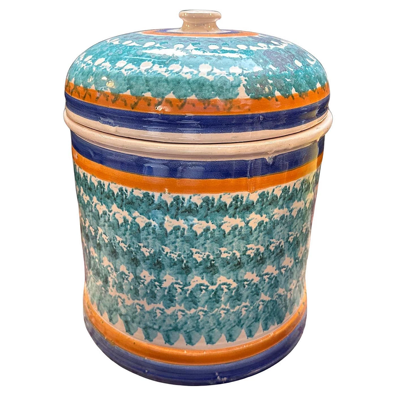 Sicilian hand-painted ceramic salt container, 1920s 1