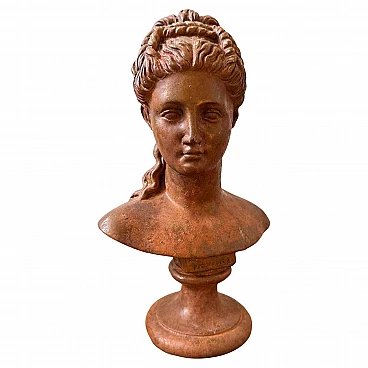 Metal bust of a woman in Neoclassical style with red patina, early 20th century