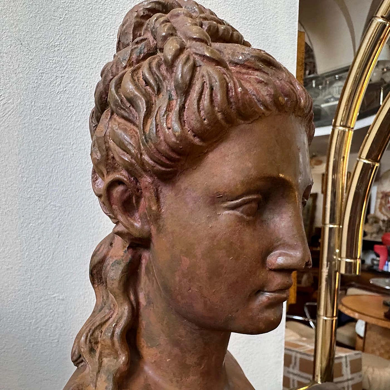 Metal bust of a woman in Neoclassical style with red patina, early 20th century 4