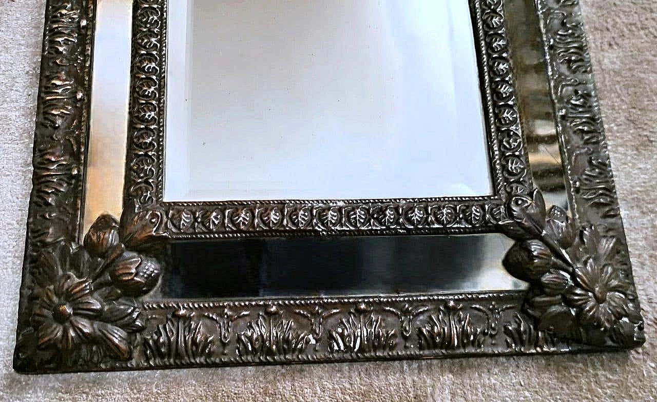Napoleon III style wall mirror with repoussé work in burnished brass, mid-19th century 11