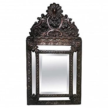 Napoleon III style wall mirror with repoussé work in burnished brass, mid-19th century