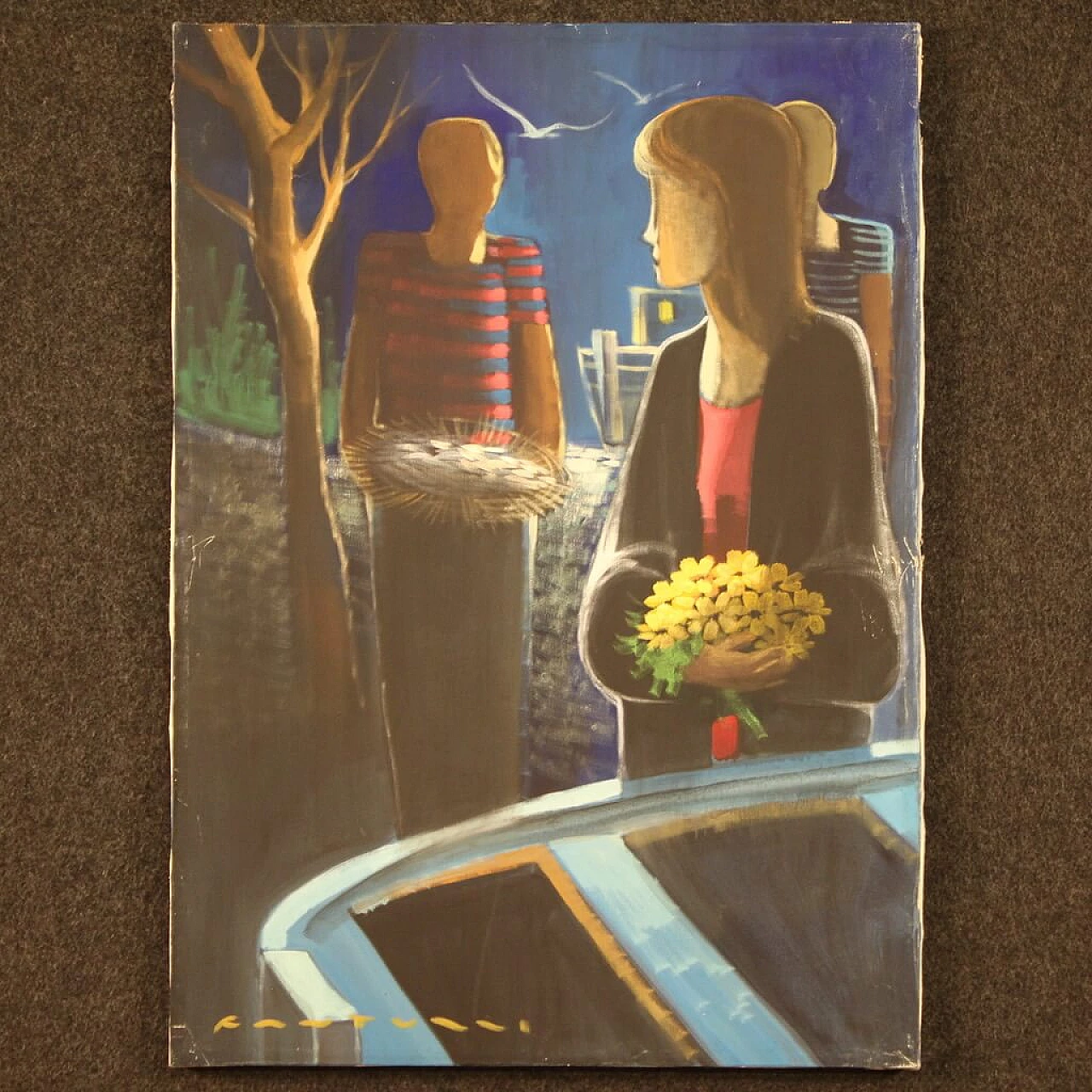 Eliano Fantuzzi, Figure nella notte, olio su tela, anni '60 1