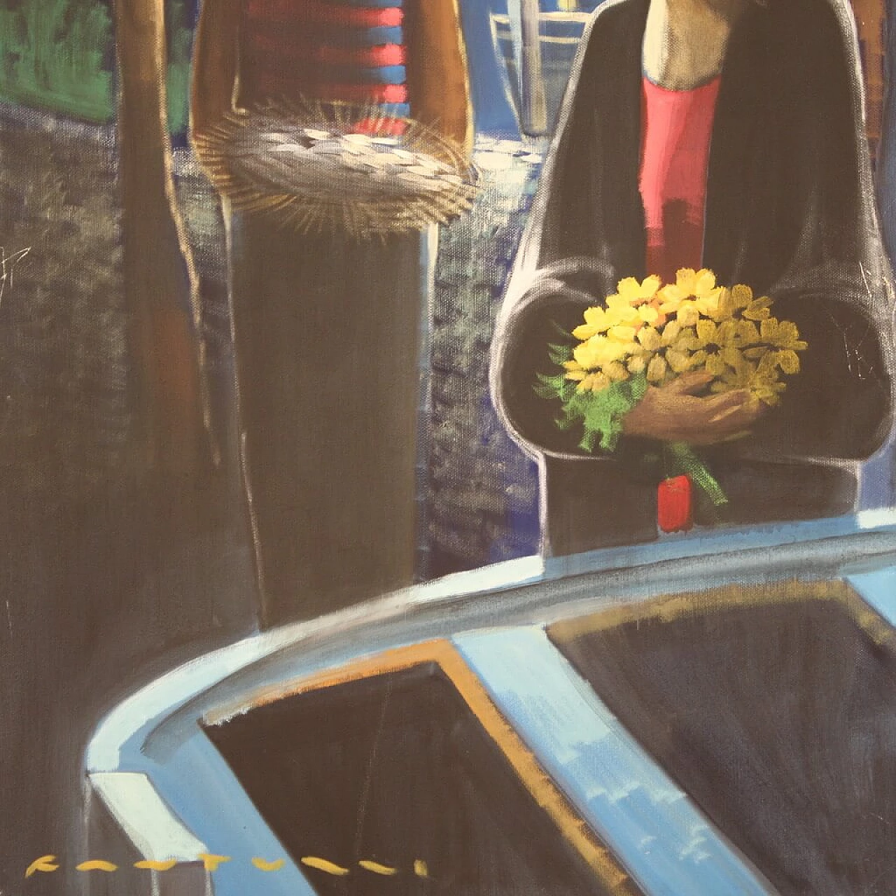 Eliano Fantuzzi, Figure nella notte, olio su tela, anni '60 11