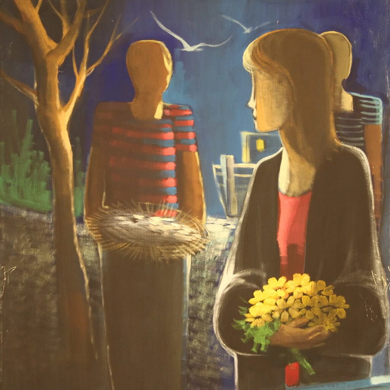 Eliano Fantuzzi, Figure nella notte, olio su tela, anni '60 12