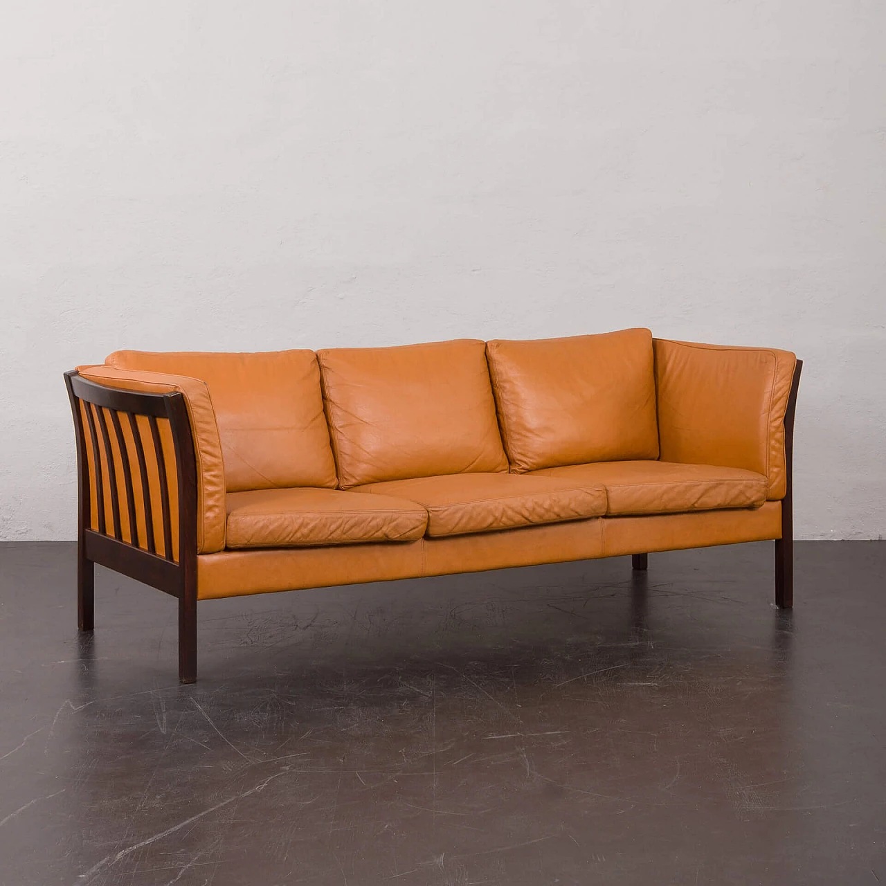 Solid beech and leather sofa by Stouby, 1980s 1