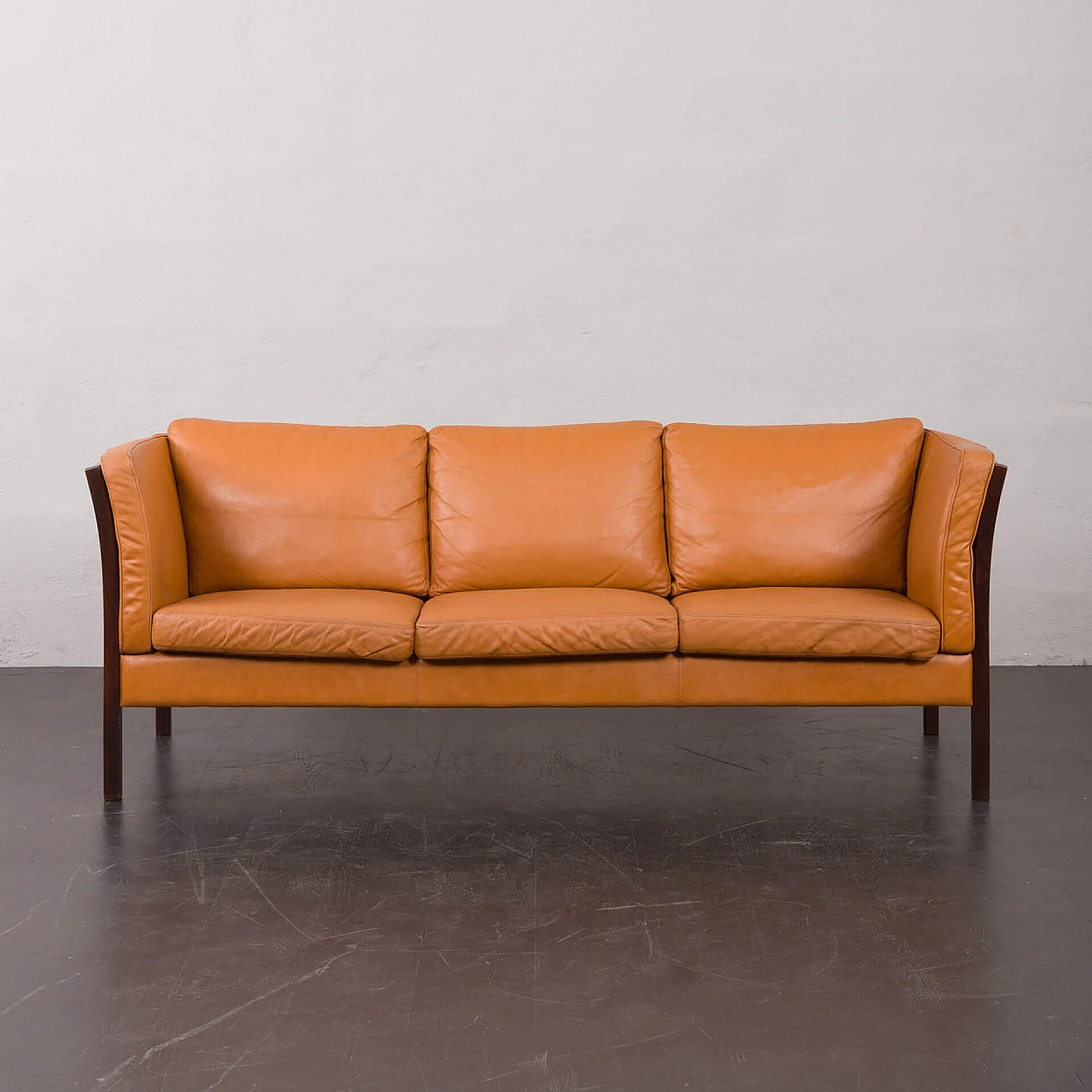 Solid beech and leather sofa by Stouby, 1980s 2