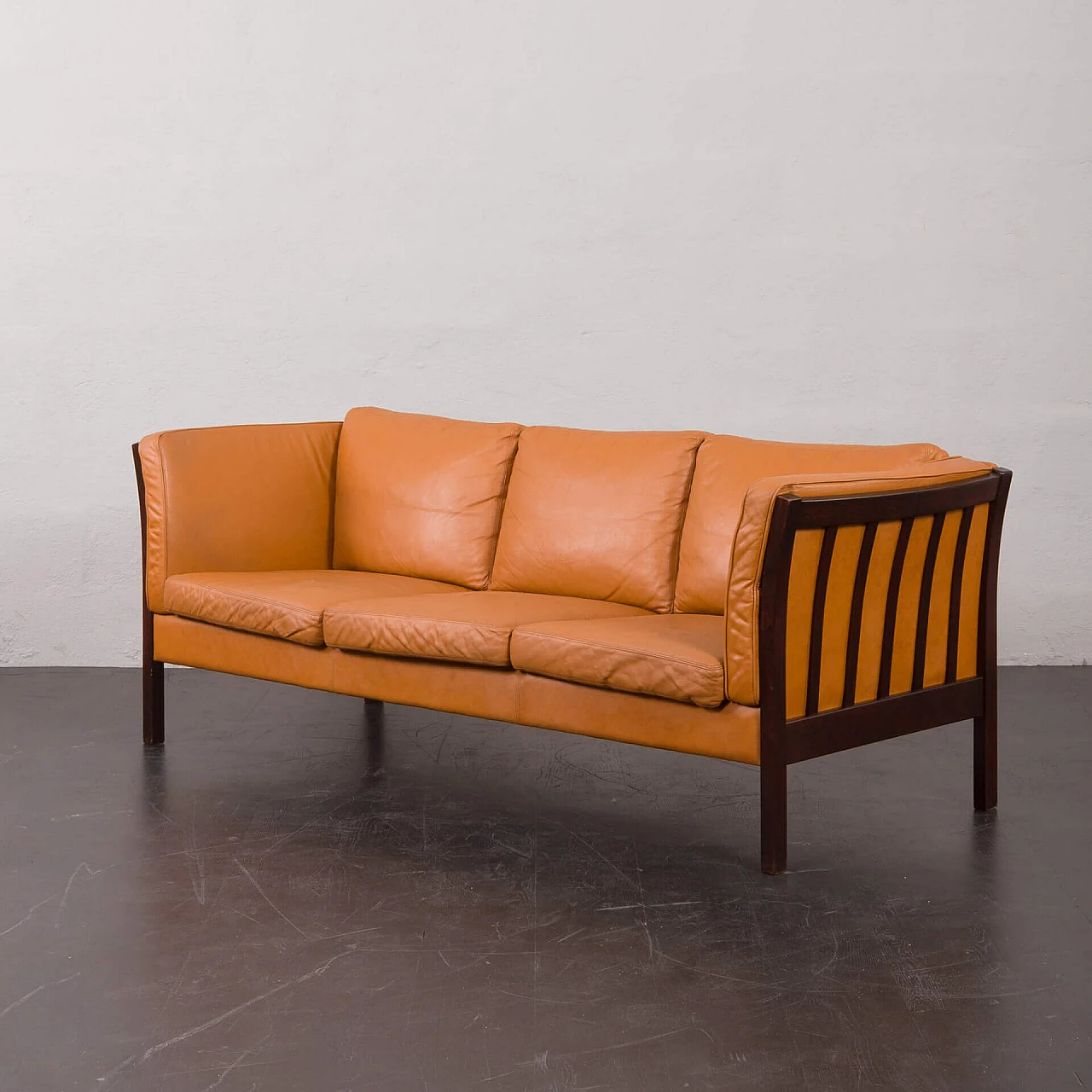 Solid beech and leather sofa by Stouby, 1980s 3