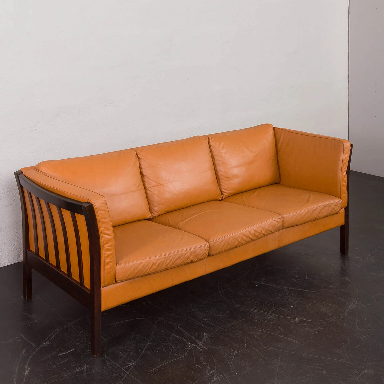 Solid beech and leather sofa by Stouby, 1980s 10