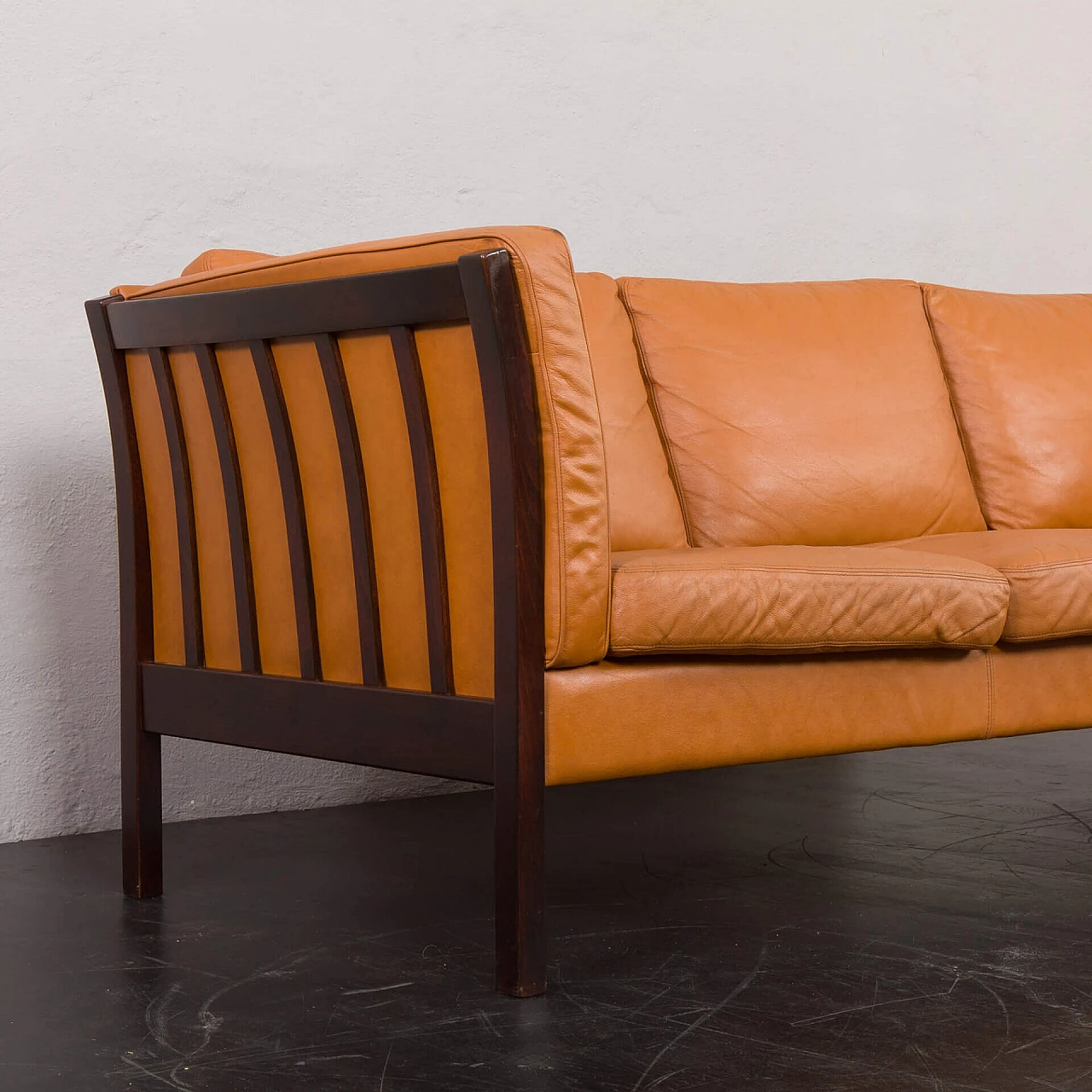 Solid beech and leather sofa by Stouby, 1980s 11