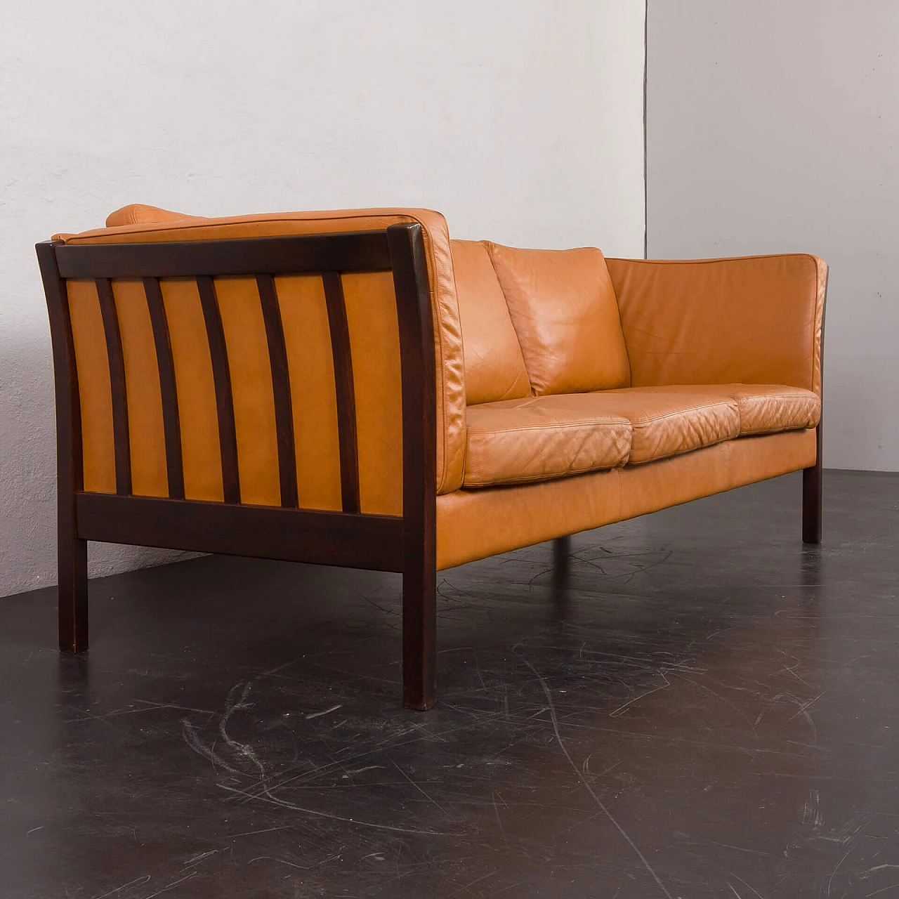 Solid beech and leather sofa by Stouby, 1980s 18