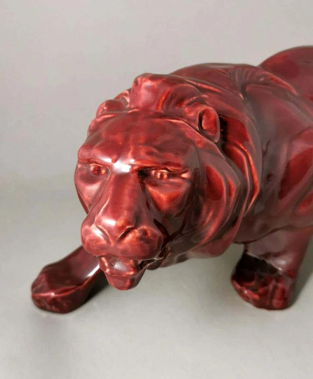 Art Deco red glazed ceramic lion by Saint Clement, 1930s 4