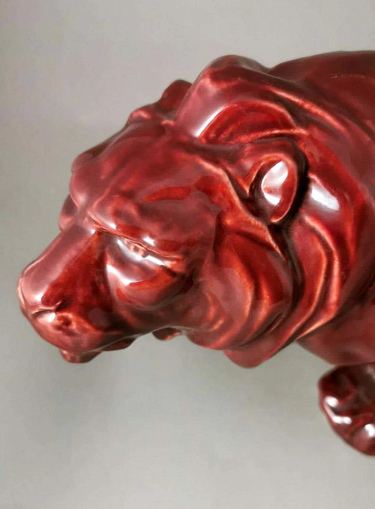 Art Deco red glazed ceramic lion by Saint Clement, 1930s 8