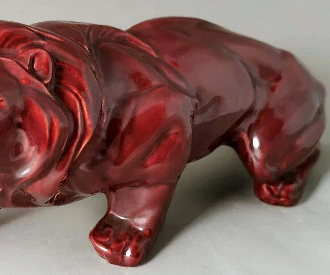 Art Deco red glazed ceramic lion by Saint Clement, 1930s 9