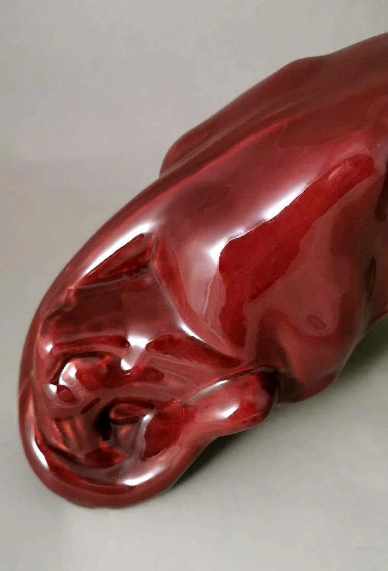 Art Deco red glazed ceramic lion by Saint Clement, 1930s 11