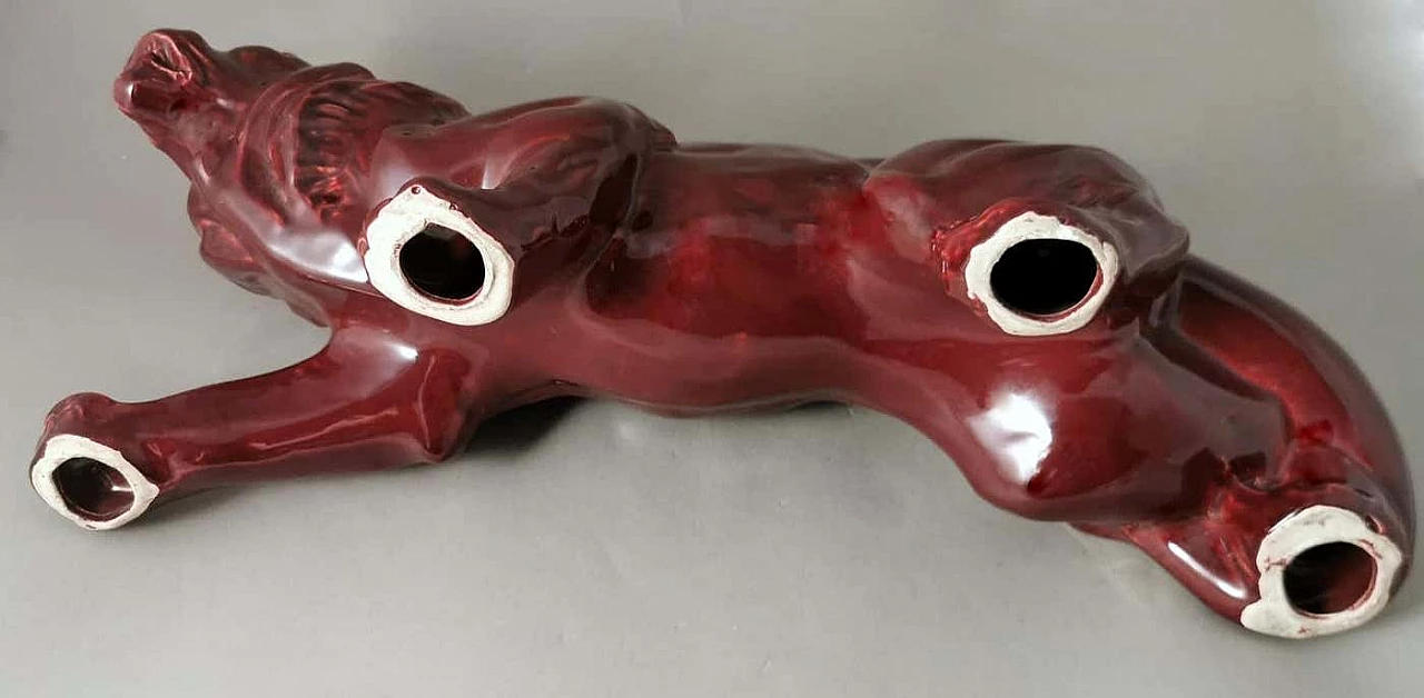 Art Deco red glazed ceramic lion by Saint Clement, 1930s 13