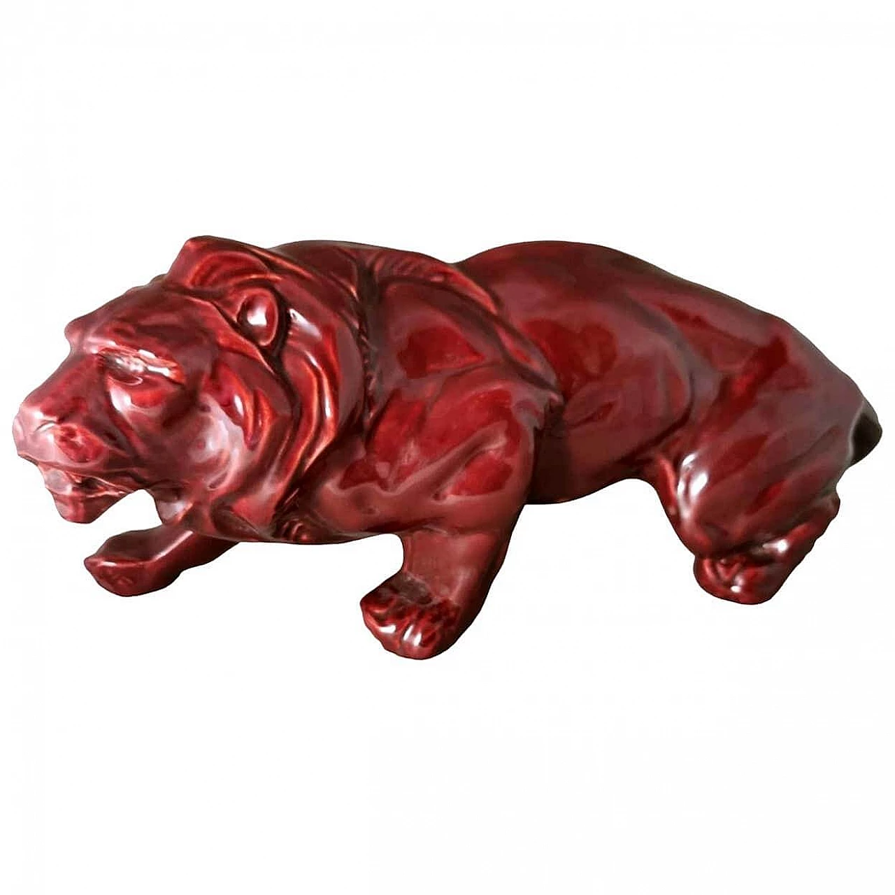 Art Deco red glazed ceramic lion by Saint Clement, 1930s 15