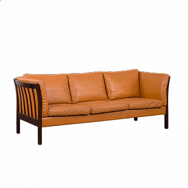 Solid beech and leather sofa by Stouby, 1980s