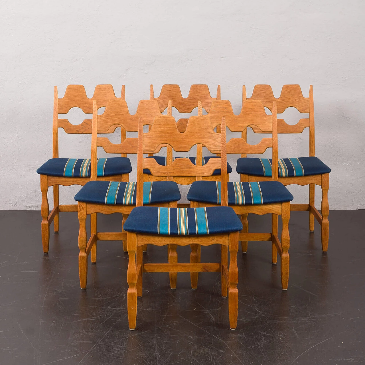 6 Oak chairs by Henning Kjaernulf for Nyrup Mobelfabrikk, 1960s 1