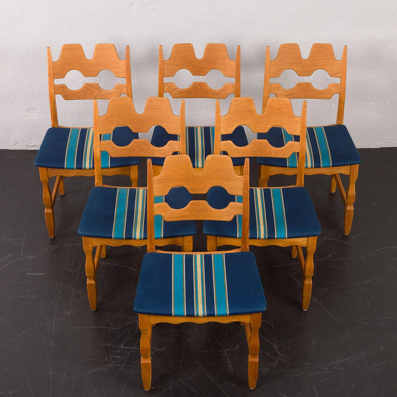 6 Oak chairs by Henning Kjaernulf for Nyrup Mobelfabrikk, 1960s 3