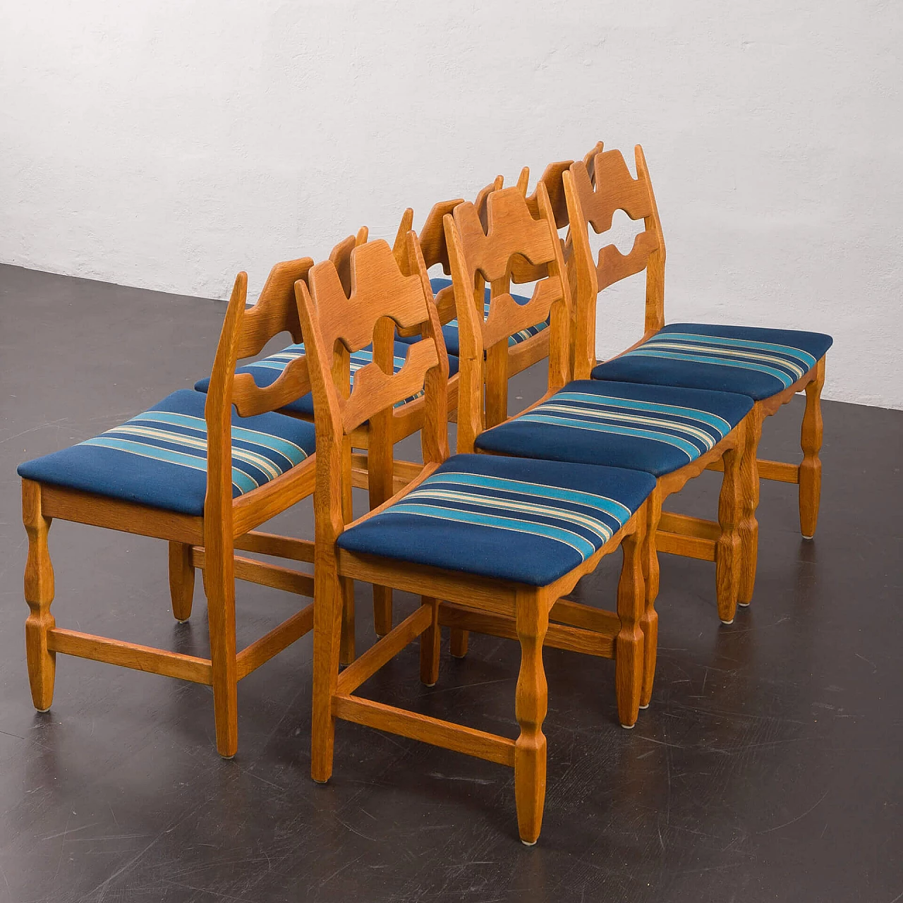 6 Oak chairs by Henning Kjaernulf for Nyrup Mobelfabrikk, 1960s 7