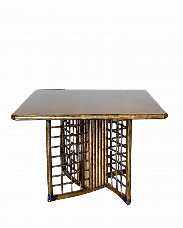 Bamboo and rush table with leather binding, 1970s
