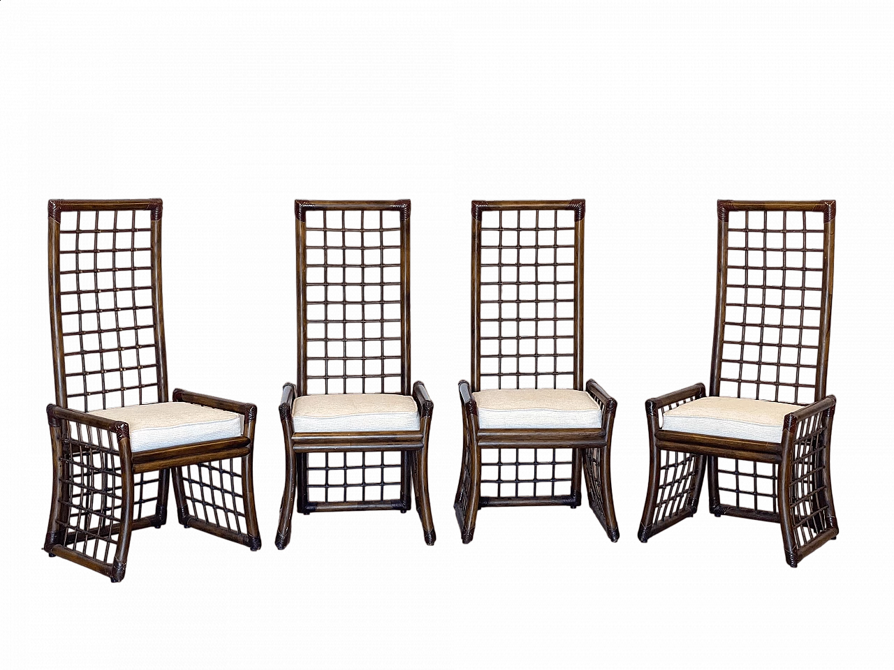 4 Bamboo and rush chairs with leather bindings, 1970s 17