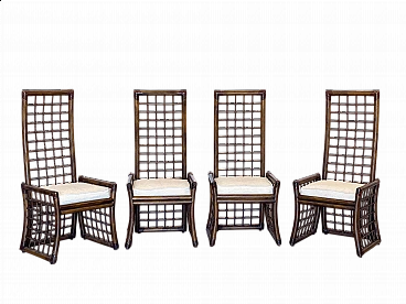 4 Bamboo and rush chairs with leather bindings, 1970s