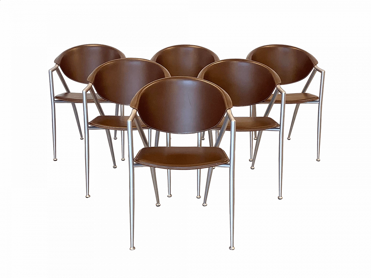 6 Varnished steel and leather chairs by Calligaris, 1990s 14