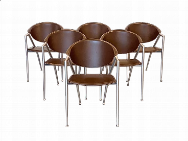 6 Varnished steel and leather chairs by Calligaris, 1990s