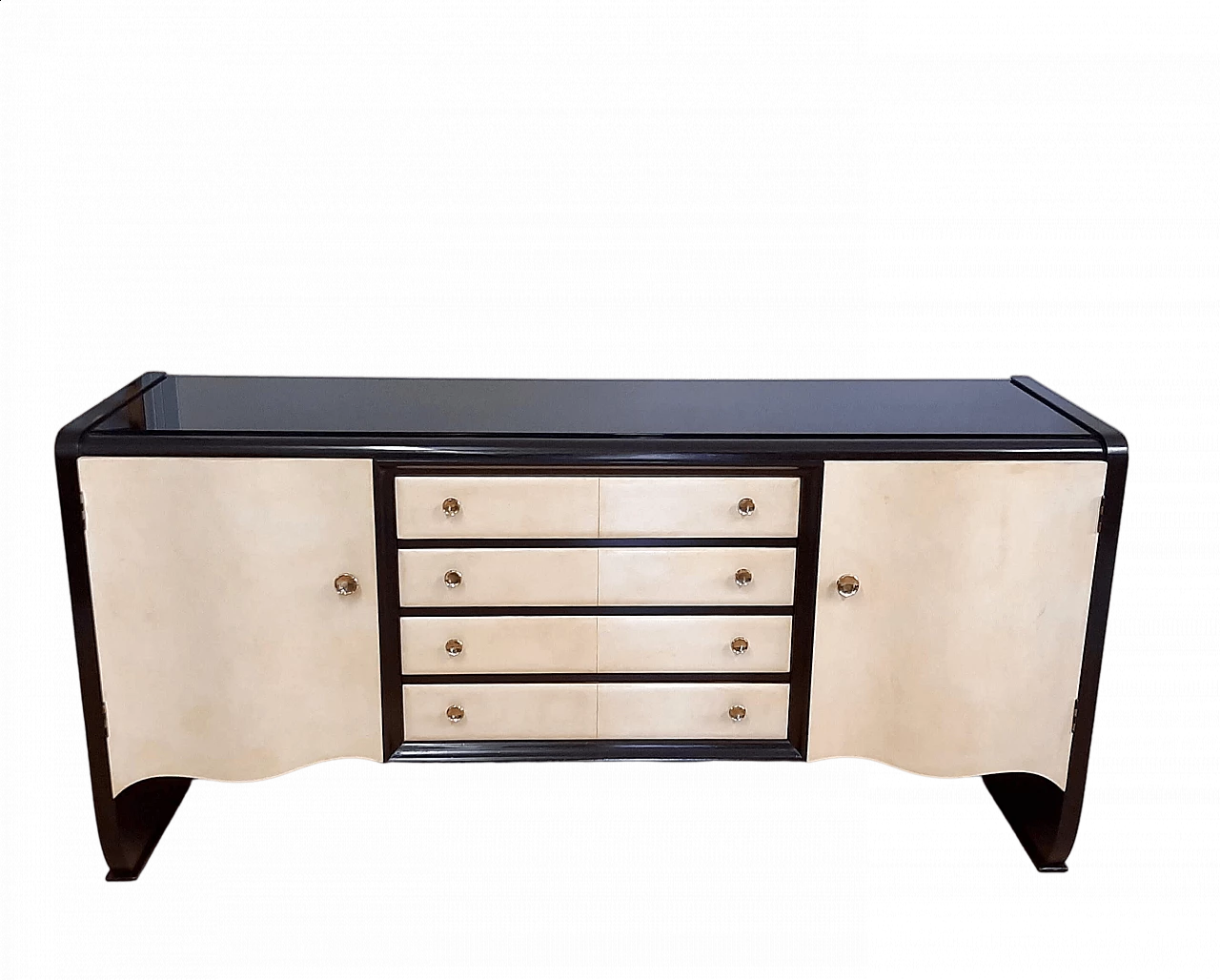 Art Deco sideboard in black wood and parchment in the style of Osvaldo Borsani, 1940s 8