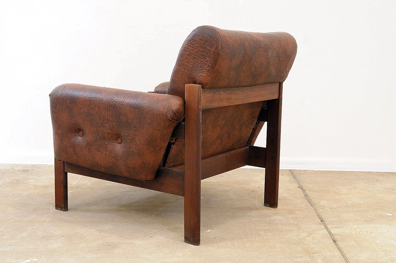 Coppia di poltrone e divano cecoslovacchi in similpelle marrone, anni '70 26