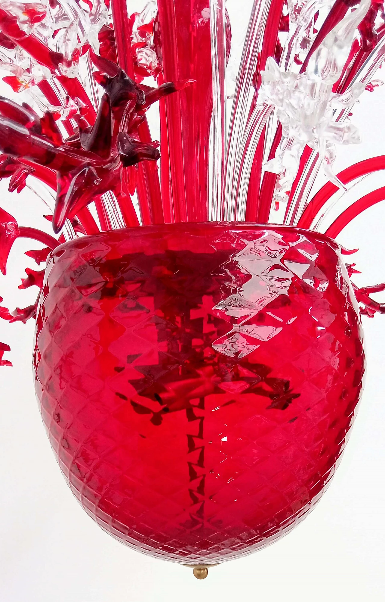Lampadario Corallo in vetro di Murano rosso e trasparente, anni 2000 3