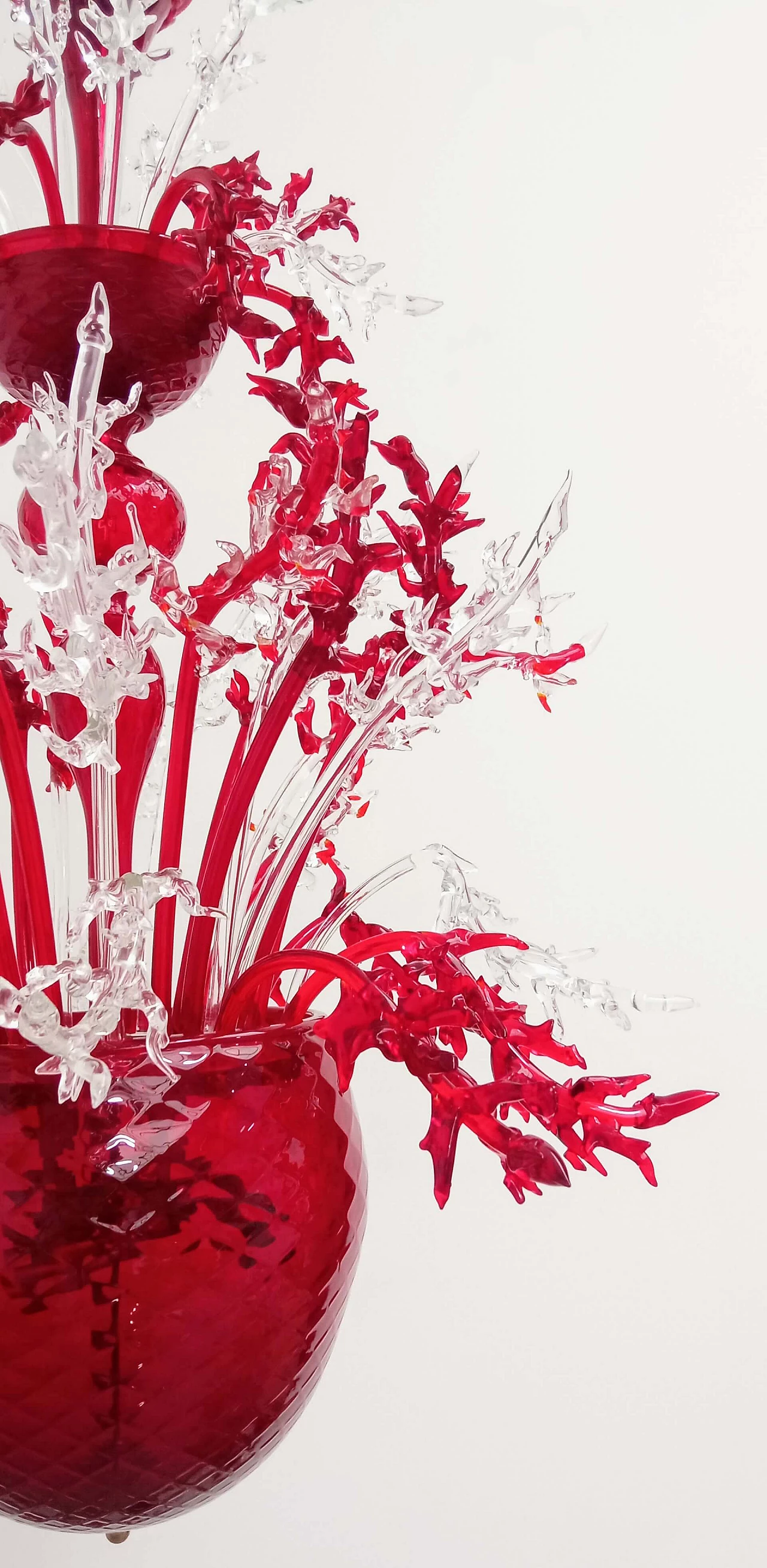Lampadario Corallo in vetro di Murano rosso e trasparente, anni 2000 4