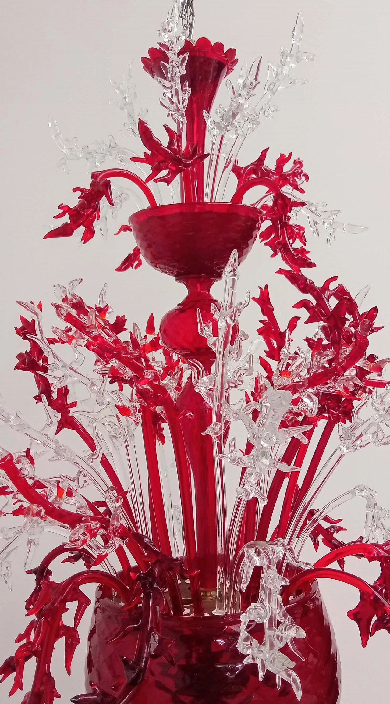 Lampadario Corallo in vetro di Murano rosso e trasparente, anni 2000 6