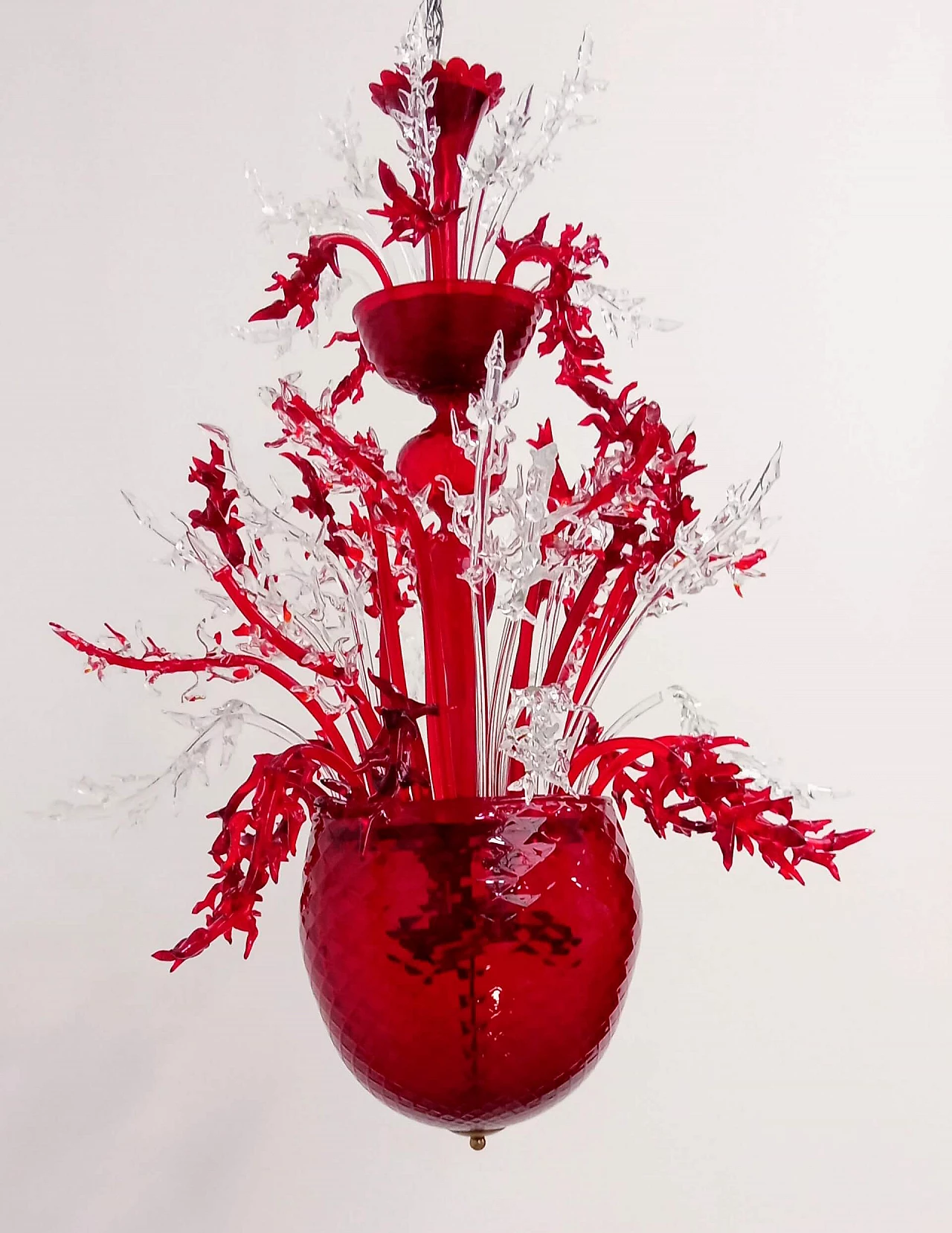 Lampadario Corallo in vetro di Murano rosso e trasparente, anni 2000 7