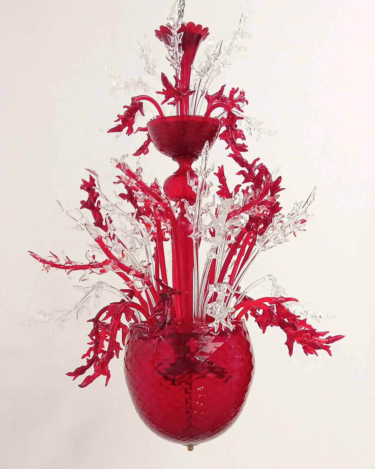 Lampadario Corallo in vetro di Murano rosso e trasparente, anni 2000 11