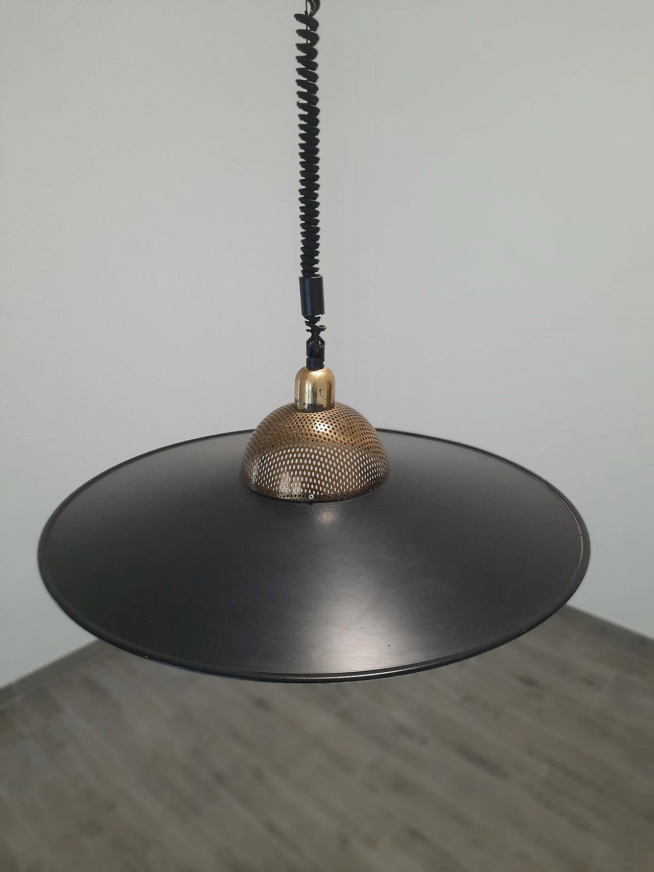 Brass and enameled metal hanging lamp, 1950s 2