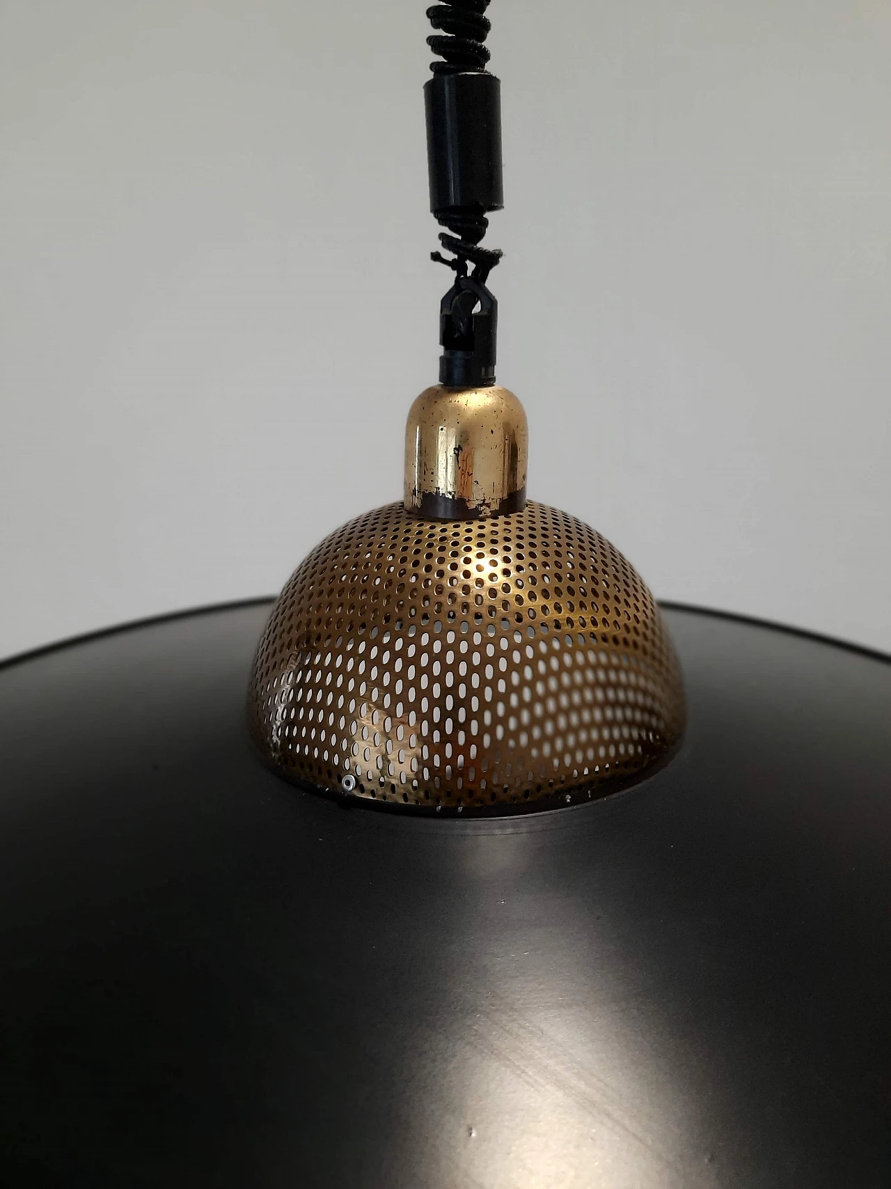 Brass and enameled metal hanging lamp, 1950s 4